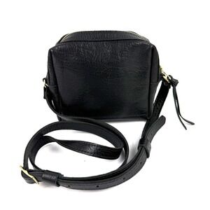 Portland Leather Goods Camera Bag Black Pebbled Leather Crossbody Handbag Brass